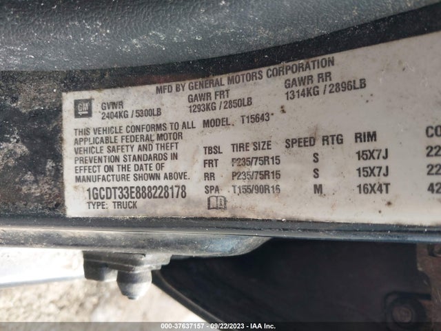 2008 CHEVROLET COLORADO LT W/1LT VIN: 1GCDT33E888228178