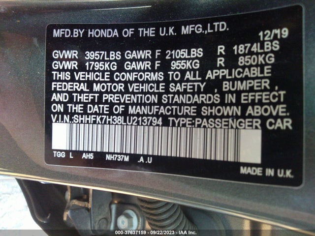 Honda Civic Lx 2020 SHHFK7H38LU213794 Image 9