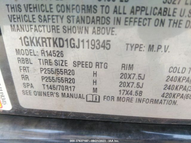 1GKKRTKD1GJ119345 GMC Acadia Denali