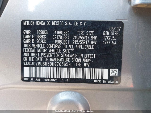Honda HR-V LX 2017 3CZRU6H30HG703659 Image 9