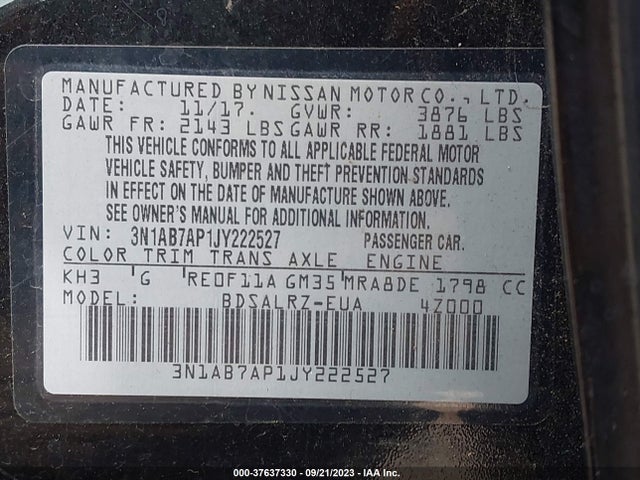 Nissan SENTRA SR 2018 3N1AB7AP1JY222527 Image 9