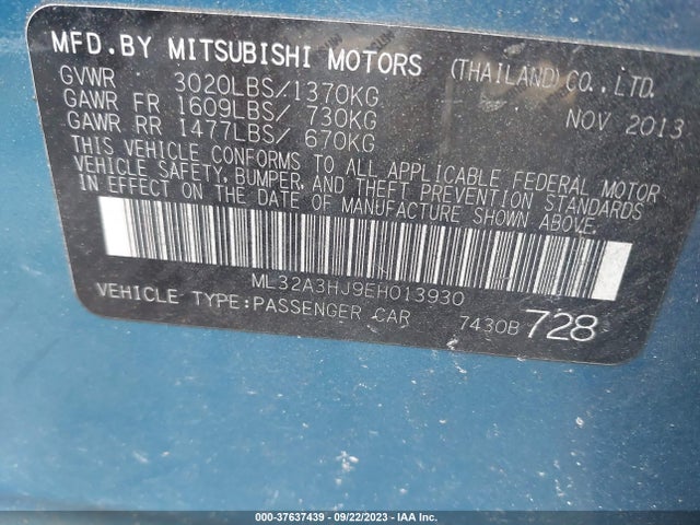 ML32A3HJ9EH013930 Mitsubishi MIRAGE DE