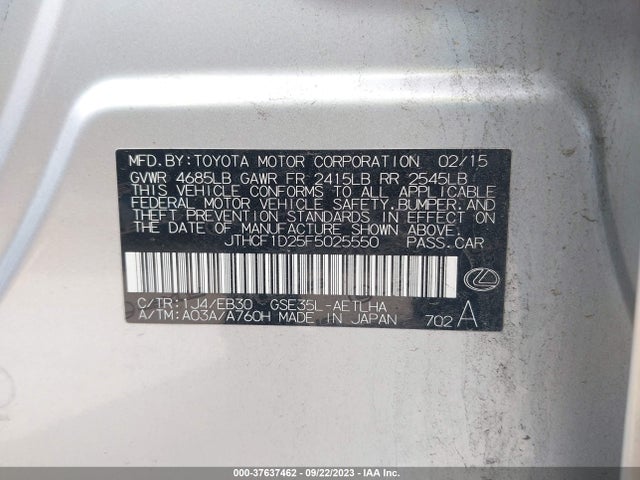 Lexus IS 250 2015 JTHCF1D25F5025550 Image 9