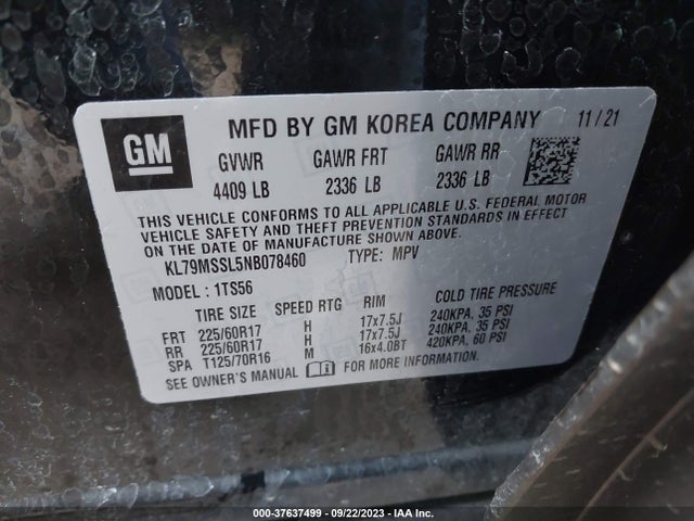 Chevrolet Trailblazer Awd Activ 2022 KL79MSSL5NB078460 Image 9