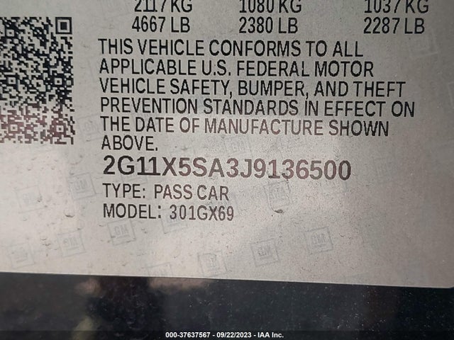 Chevrolet Impala 1fl 2018 2G11X5SA3J9136500 Image 9