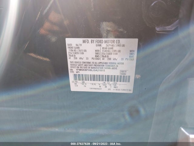 2020 FORD EXPLORER LIMITED VIN: 1FMSK8FH8LGA21815