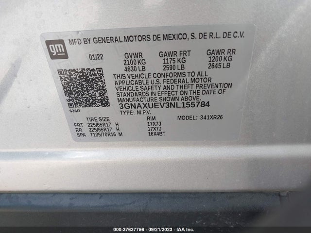 Chevrolet EQUINOX LT 2022 3GNAXUEV3NL155784 Image 9