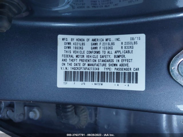Honda ACCORD EX 2015 1HGCR2F7XFA273048 Image 9
