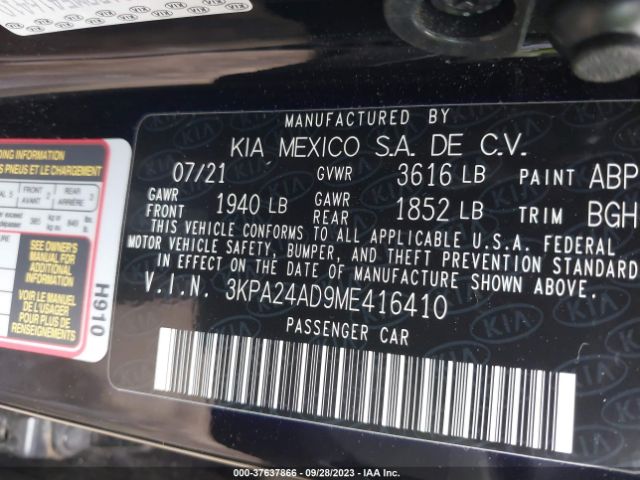 3KPA24AD9ME416410 KIA RIO S