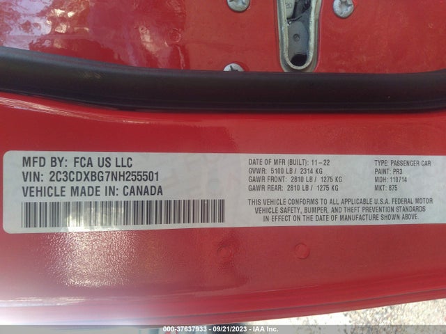 Dodge Charger Sxt 2022 2C3CDXBG7NH255501 Image 9