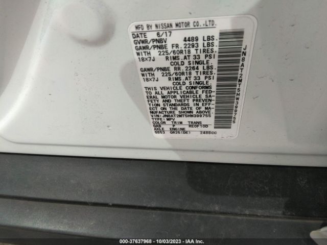 JN8AT2MT5HW399755 Nissan Rogue Sl