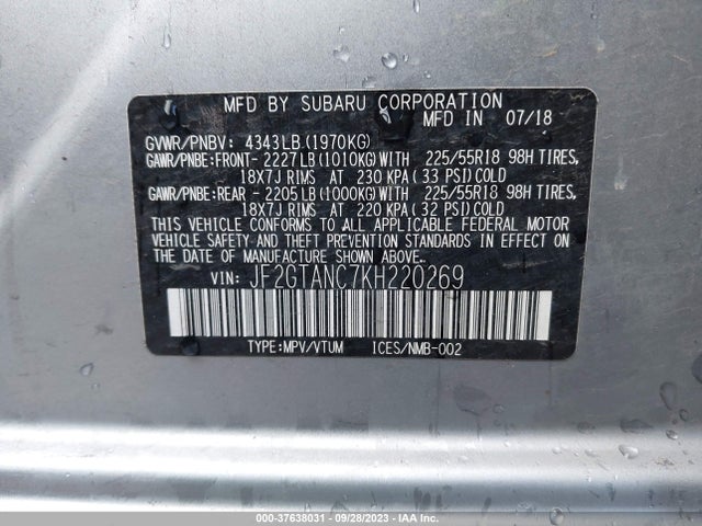 JF2GTANC7KH220269 Subaru Crosstrek Limited