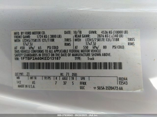 1FTBF2A60KED13187 Ford Super Duty F-250 Srw Xl/xlt