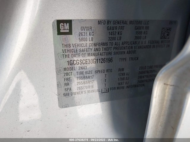 Chevrolet Colorado Lt 2016 1GCGSCE30G1126196 Image 9