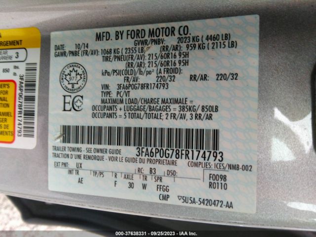 3FA6P0G78FR174793 Ford FUSION S