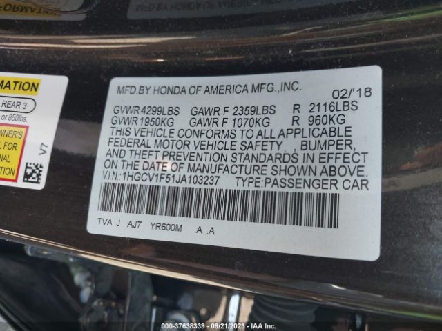 1HGCV1F51JA103237 Honda Accord Sedan Ex-l 1.5t