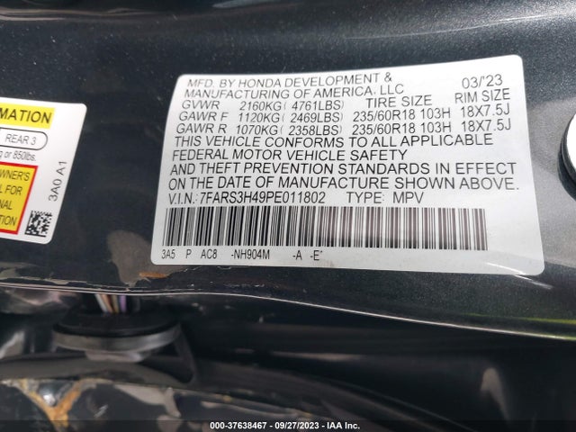 2023 HONDA CR-V EX VIN: 7FARS3H49PE011802