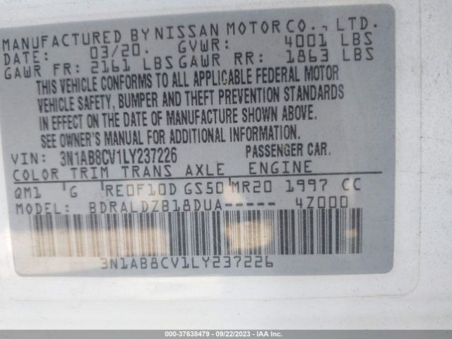 3N1AB8CV1LY237226 Nissan SENTRA SV