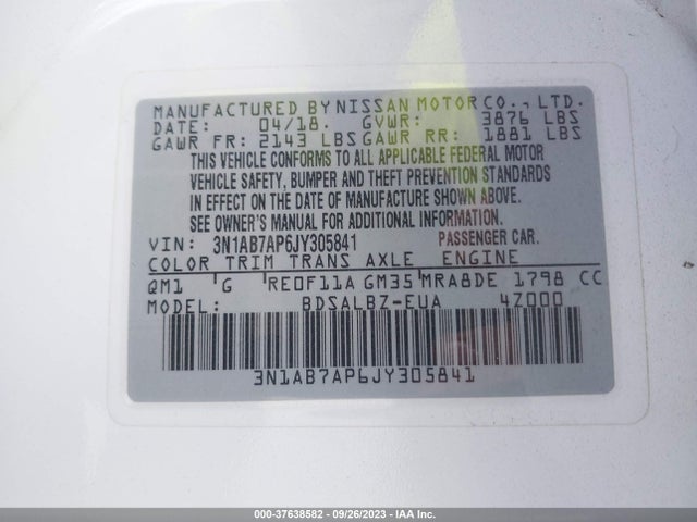 Nissan SENTRA S 2018 3N1AB7AP6JY305841 Image 9