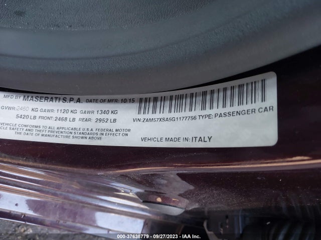 2016 MASERATI GHIBLI VIN: ZAM57XSA5G1177756