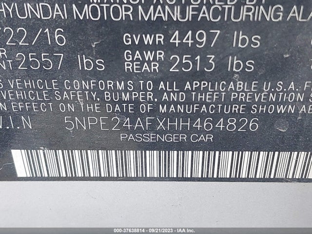 Hyundai Sonata 2.4l 2017 5NPE24AFXHH464826 Image 9
