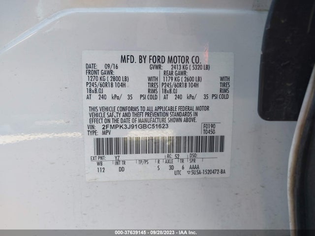 Ford EDGE SEL 2016 2FMPK3J91GBC51623 Image 9