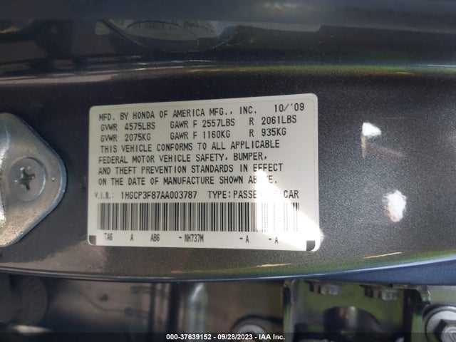 2010 HONDA ACCORD SDN EX-L VIN: 1HGCP3F87AA003787