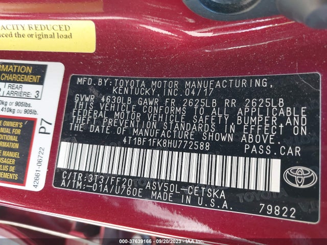 Toyota CAMRY SE 2017 4T1BF1FK8HU772588 Image 9