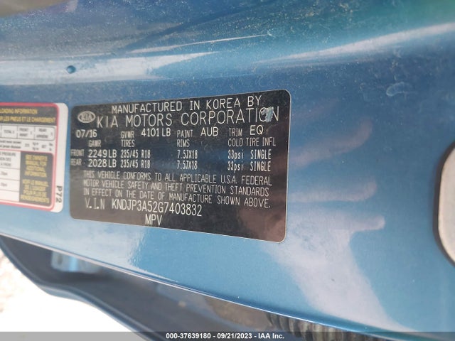 KIA SOUL + 2016 KNDJP3A52G7403832 Image 9