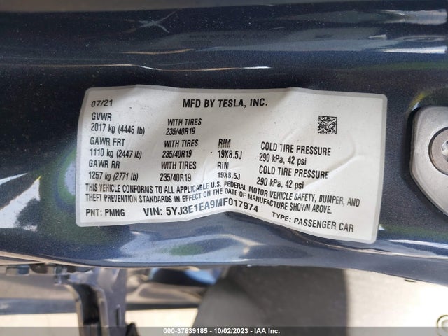 Tesla Model 3 Standard Range Plus 2021 5YJ3E1EA9MF017974 Image 9