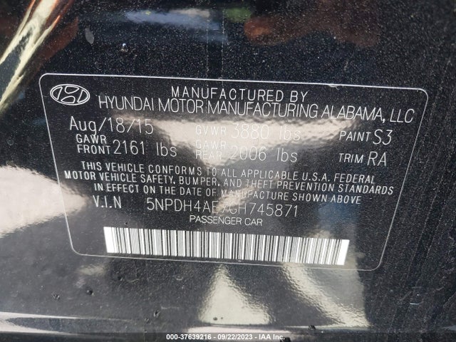 Hyundai ELANTRA SE 2016 5NPDH4AE7GH745871 Image 9