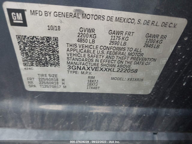 Chevrolet EQUINOX LT 2019 3GNAXVEXXKL222058 Image 9