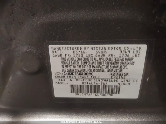Nissan VERSA S 2016 3N1CN7AP4GL900290 Image 9