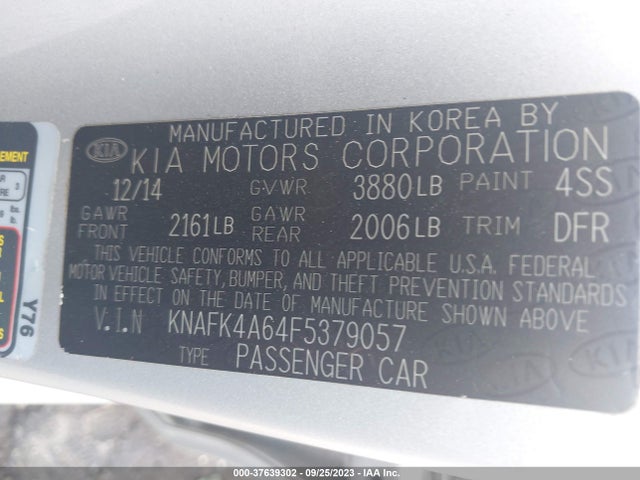 KIA FORTE LX 2015 KNAFK4A64F5379057 Image 9