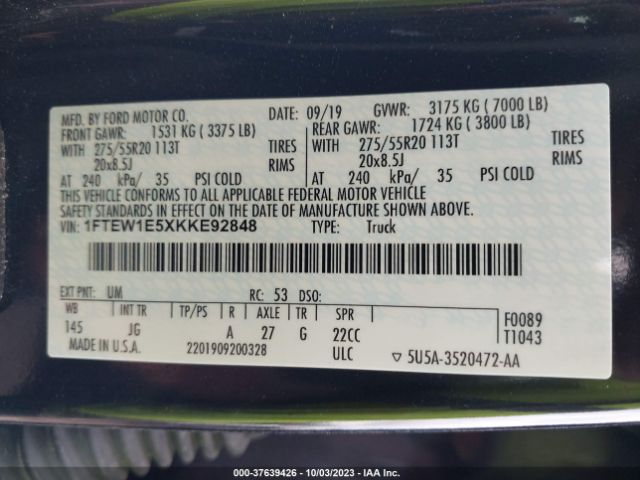 1FTEW1E5XKKE92848 Ford F-150 Xl/xlt/lariat