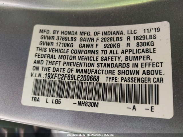 Honda Civic Sedan Lx 2020 19XFC2F69LE200668 Image 9