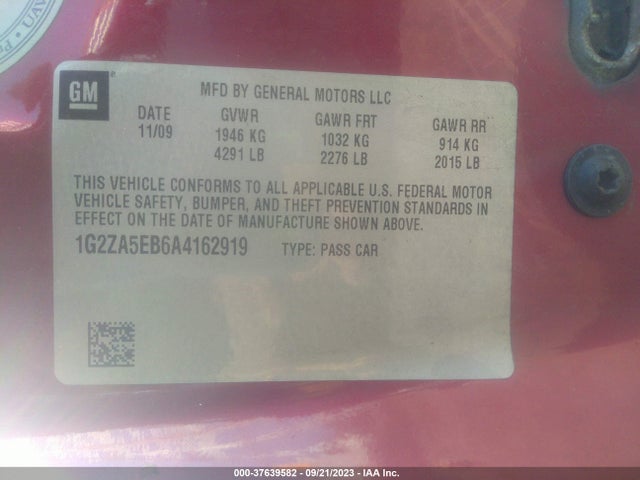 2010 PONTIAC G6 W/1SB VIN: 1G2ZA5EB6A4162919