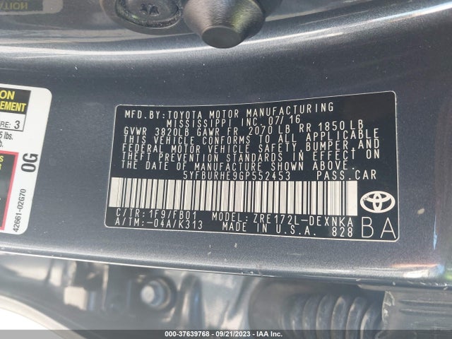 Toyota Corolla L/le/s/s Plus/le Plus 2016 5YFBURHE9GP552453 Image 9