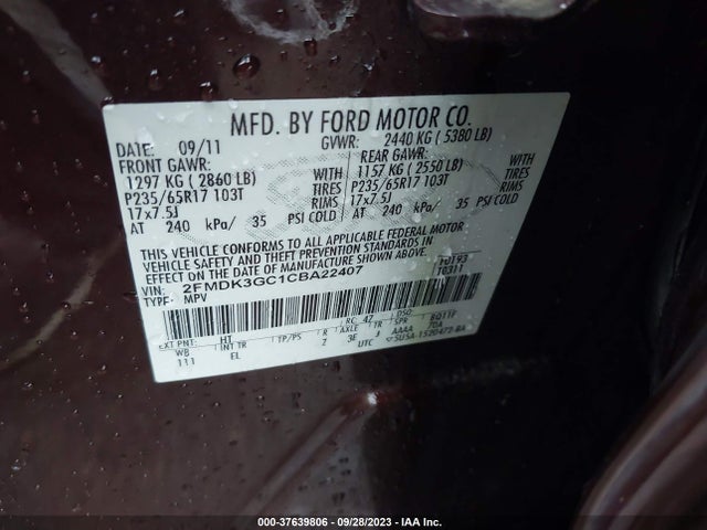 2012 FORD EDGE SE VIN: 2FMDK3GC1CBA22407