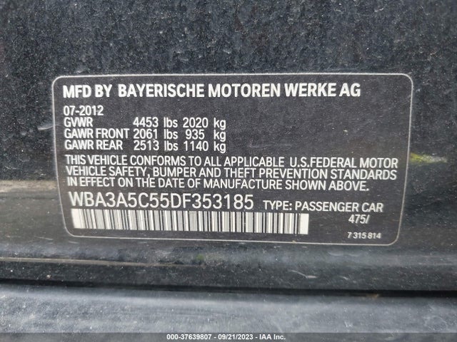 2013 BMW 3 SERIES 328I VIN: WBA3A5C55DF353185
