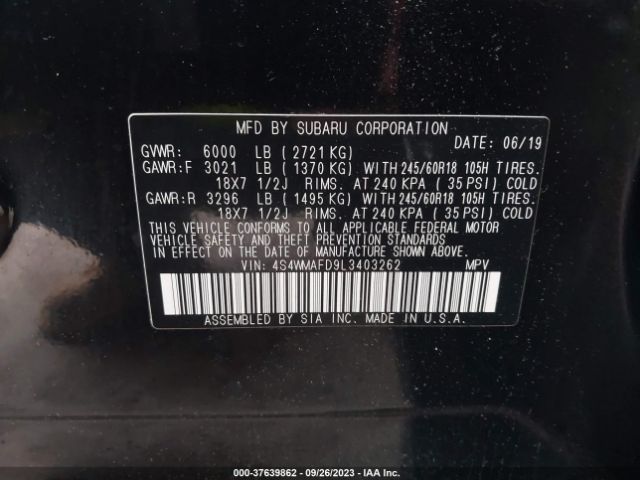 4S4WMAFD9L3403262 Subaru Ascent Premium