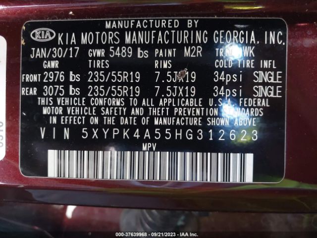 5XYPK4A55HG312623 KIA Sorento Sx V6