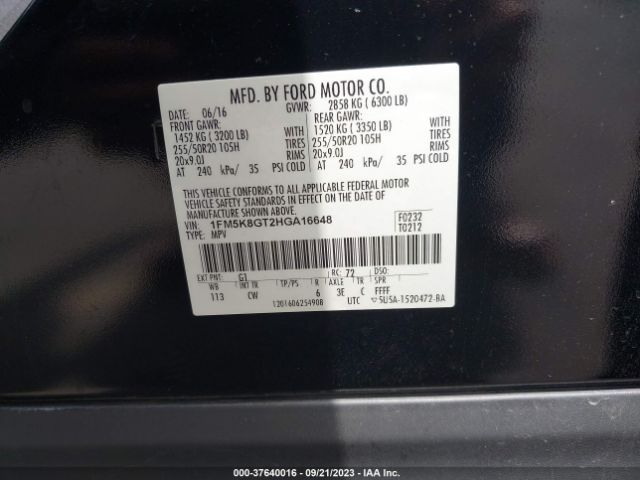 1FM5K8GT2HGA16648 Ford EXPLORER SPORT