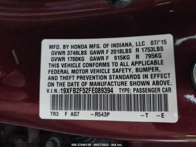 19XFB2F52FE089394 Honda Civic Sedan Lx