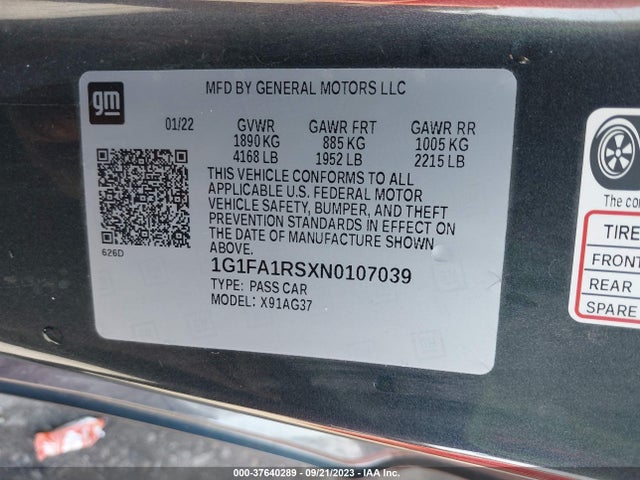 Chevrolet Camaro 1lt 2022 1G1FA1RSXN0107039 Image 9