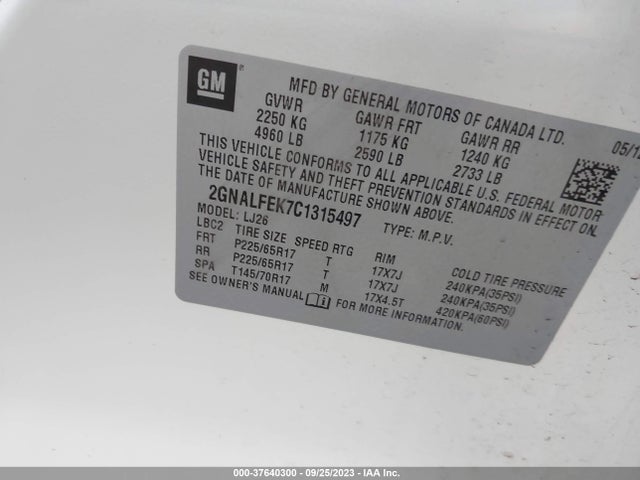 2012 CHEVROLET EQUINOX LTZ VIN: 2GNALFEK7C1315497