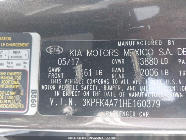 3KPFK4A71HE160379 KIA FORTE LX