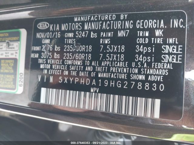 5XYPHDA19HG278830 KIA SORENTO EX