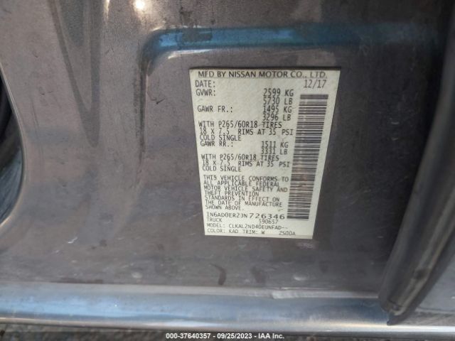 1N6AD0ER2JN726346 Nissan Frontier Sv V6