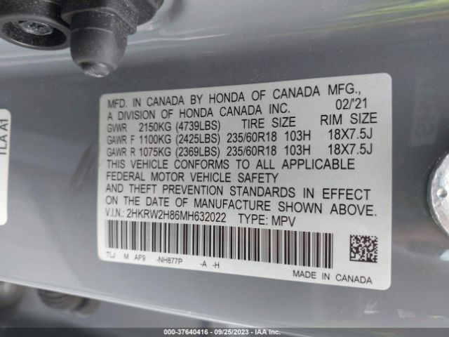 2HKRW2H86MH632022 Honda Cr-v Ex-l